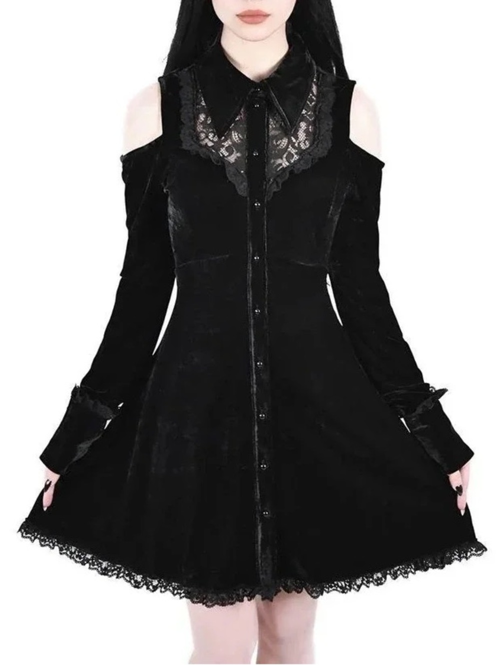Killstar dead silent velvet cold shoulder lace corset mini dress